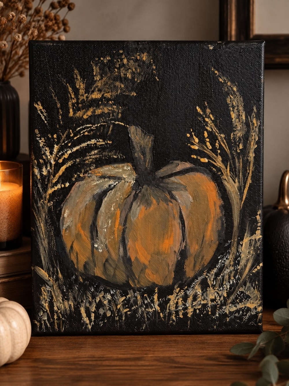 Hand-Painted Pumpkin Canvas Wall Art by